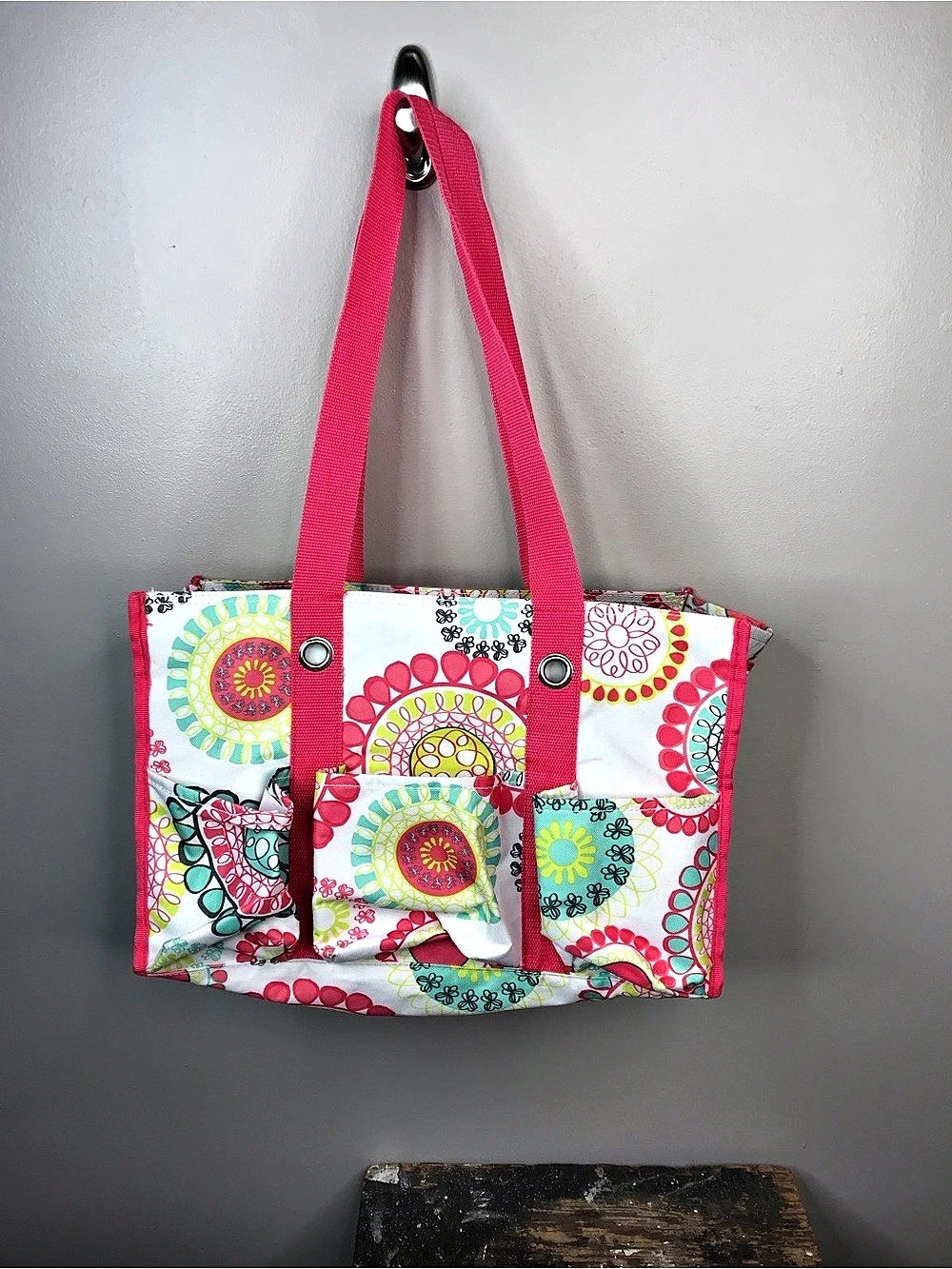 Thirty-One Organizing Utility Tote in Pink & White
